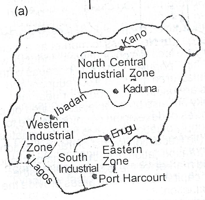 (a) Draw A Sketch Map Of Nigeria And On It, Locate And Name (i) Three ...